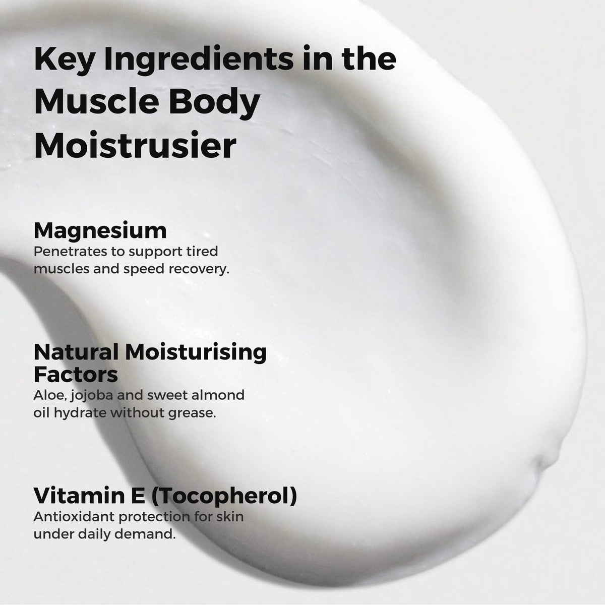 Muscle Body Moisturiser key ingredients